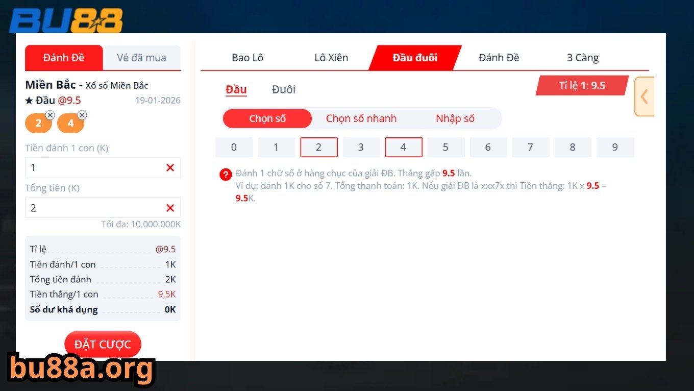 Cách cược lô đề BU88 chi tiết cho bet thủ