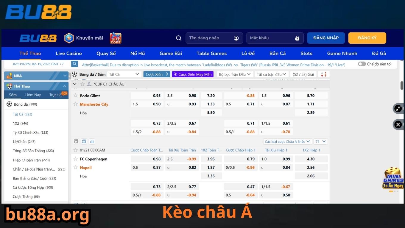 Kèo cược phổ biến tại sảnh cược thể thao BU88