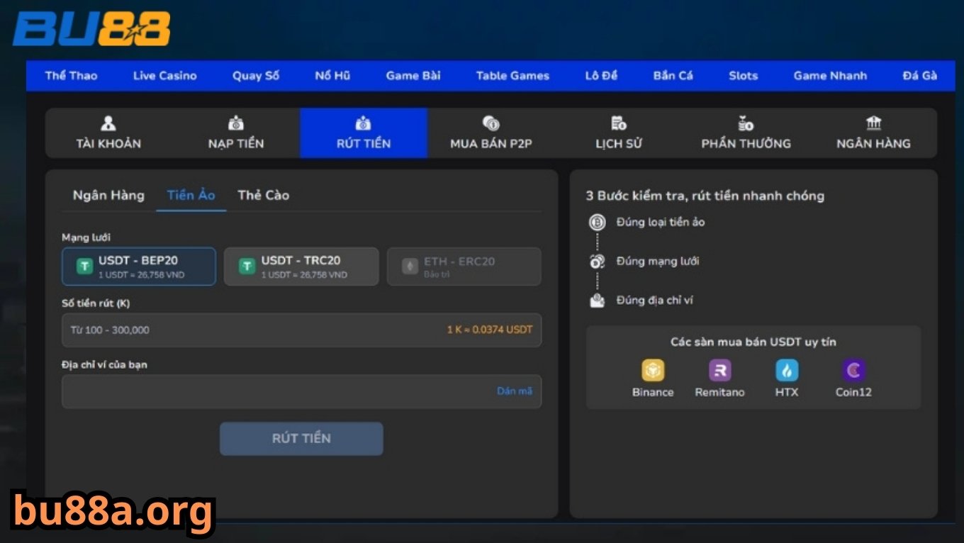 Lưu ý quan trọng khi rút tiền BU88