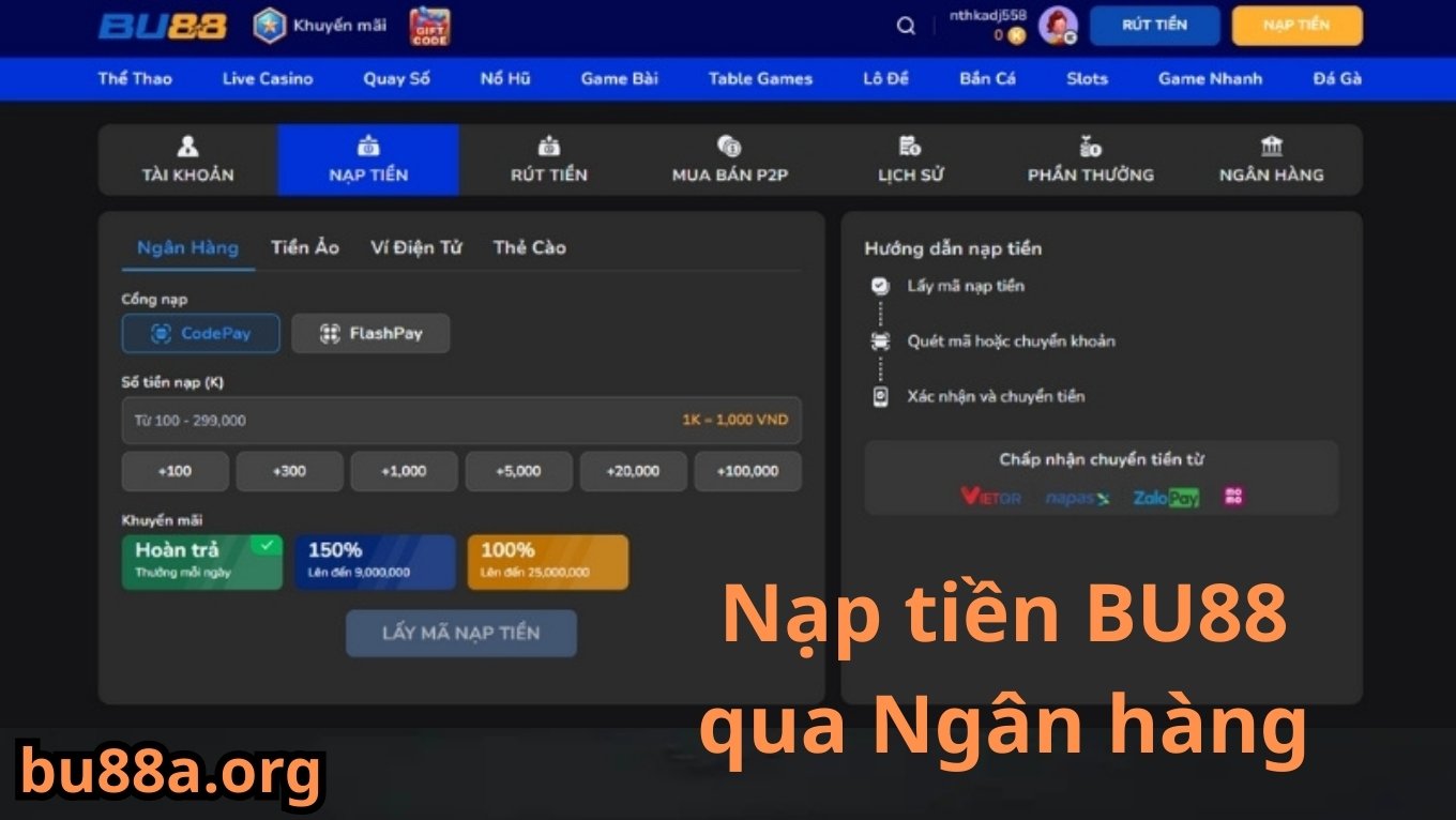 Nạp tiền Bu88 qua ngân hàng